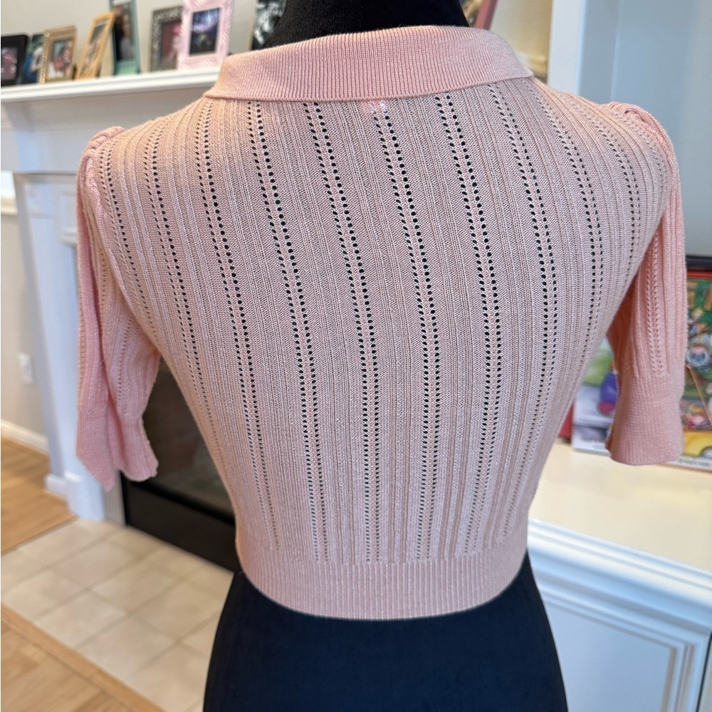 FOR LOVE AND LEMONS Phoebe Pointelle Polo Sweater Sherbert Size Small VGUC - Picture 5 of 7